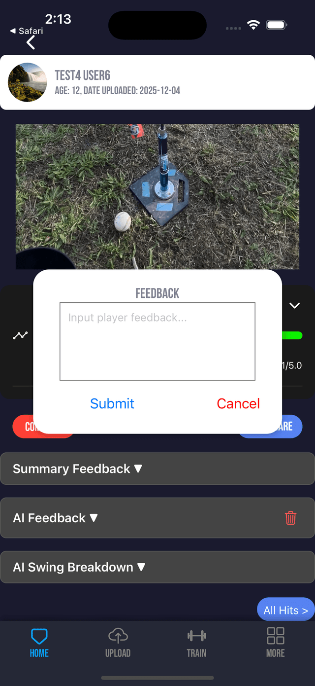 Feedback detail screen