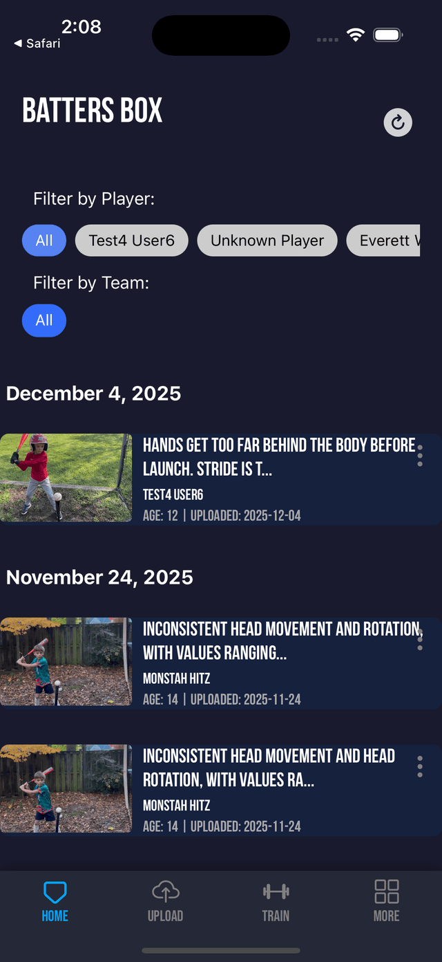 Home feed with swing list